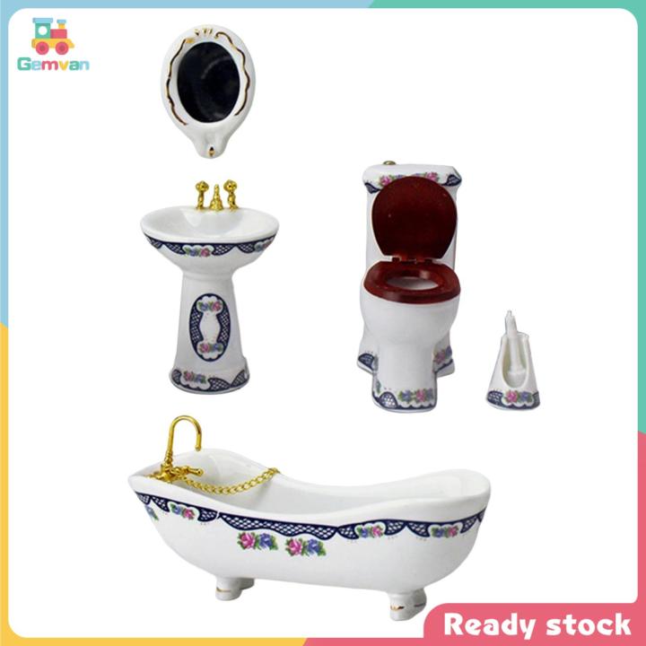 Gemvan 5Pcs 1:12 Scale Dollhouse Bathroom Set Dollhouse Furniture