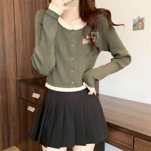 LNR Shop Atasan Rajut Lengan Panjang Blouse Full Kancing Import Korean Style Long Sleeve untuk Wanita Kasual Casual T-Shirt Sweater Dalaman Kaos Kemeja Jas Kerah