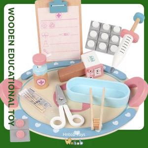 Hntob Wooden Nurses Kit Toy Pretend Play Set Learning Medical Educational Toys