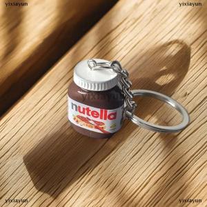 [COD] yixiayun 2Pcs Creative Simulation Hazelnut Chocolate Jam Bottle Keychain Couple Keyring Bag Pendant Car Key Holder Gifts