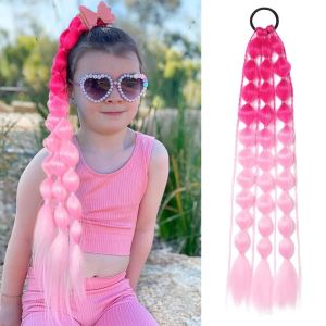 COMEMECO Lightweight Colored Hair Extensions 20" with Hair Tie Ombre Crazy Hair Day Accessories  Handmade Braided Kids Bubble Ponytail Extension
