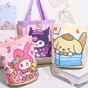 Kawaii Sanrio Cinnamoroll Canvas Bag Hello Kitty Cartoon Shoulder Bags Kuromi Casual Shopping Pochacco Handbag Melody Girl Gifts
