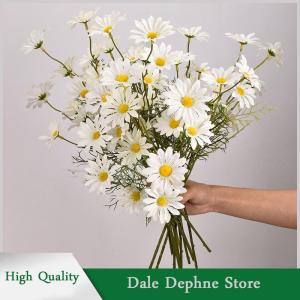 [Dale Dephne] 52cm White Daisy Artificial Flower 5 Heads Silk White Chamomile Flower Bouquet DIY Home Garden Party Wedding Decoration