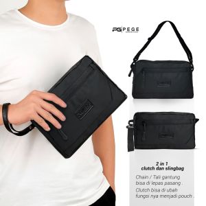 Tas Selempang Bahu Pria Bahan Bimo Waterproof Anti Air Model 2in1 PEGE Corin Bisa Untuk Slingbag Dan Pouch - PG 8977