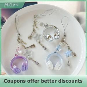 【MPJow】 Ins Style Music Earphone Shape Keychain Mobile Phone Chain Charm Pendant Keyring Jewelry For Girl Women Gift Bag Decoration