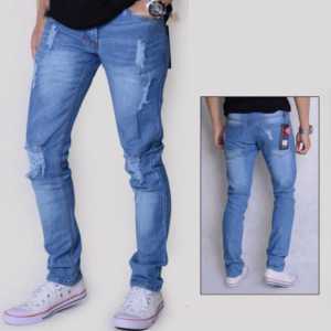 CELANA PANJANG PRIA JEANS SOBEK LUTUT RIPPED JEANS TERBARU CELANA JEANS SLIMFIT SOBEK