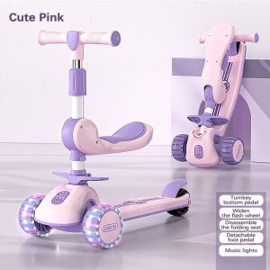 Kid Children Foldable Scooter With LED Wheels Heigth Adjustable Outdoor Sport Toy Skuter Budak