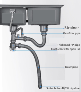 Stainless steel kitchen double sink p-trap hose and sink Strainer drainer Anti-return odor