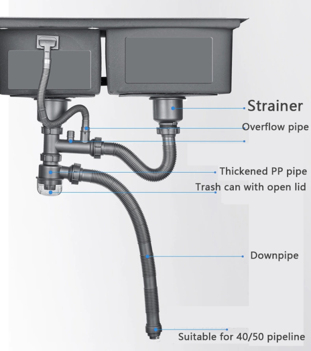 Stainless steel kitchen double sink ptrap hose and sink Strainer