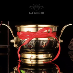 กระถางธูป กระถางธูปสองหู โบว์แดงมงคล สีทอง ลายอักษรจีน