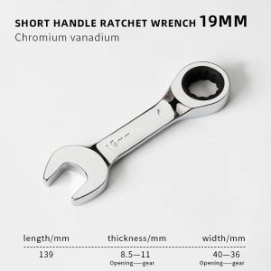 CLARO 1Pcs 6-19mm Ratchet Socket Spanner 72 Teeth Reversible Combination Nut Repair Tool Steel Stubby Single Wrench