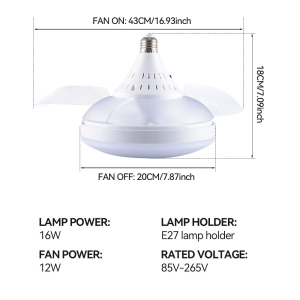 [COD] WH LED E27 Invisible Blade Ceiling Fan Light 2-in-1 with Remote Control 20cm Stealth Design 16W