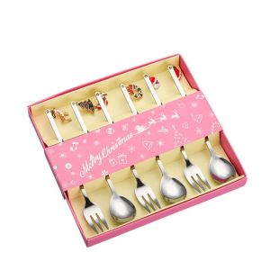 DIVATEN Stainless Steel Christmas Spoon Set Elk Pendant Creative Tableware Coffee Spoon Exquisite Party Ornament Style Spoon and Fork Set Xmas Gifts