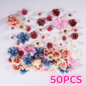 50PCS Artificial Flower Heads Home Wedding Flower Wall Decoration Silk Fake Rose Flowers DIY Headdress Craft Garland Gift Decor Flower Heads