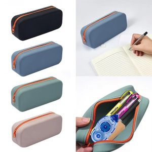 YIDIA ซิปซิปรูด กระเป๋าใส่ปากกา ซิลิโคนทำจากซิลิโคน จุได้มาก กล่องใส่ดินสอ สร้างสรรค์และสร้างสรรค์ กันน้ำกันน้ำได้ ที่จัดระเบียบเครื่องเขียน เครื่องเขียนสเตชันเนอรี