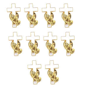 10Pcs Hand Holding Crossed Brooch Inspirational Religious Lapel Pin For Custome Outfits Decoration Cultural Enthusiasts