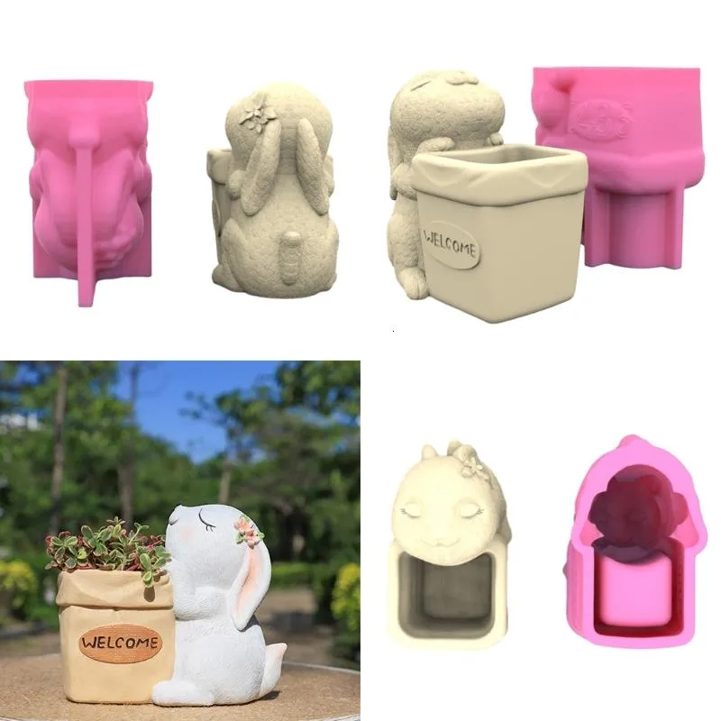 Pen Holder Flower Pot Silicone Mold Cute Rabbit Epoxy Resin Mold