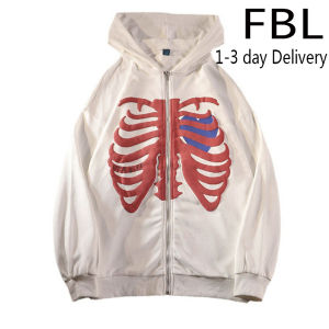 [Flash Sale] Skeleton Printing Anime Men Women Zipper Hoodie Jacket Streetwear