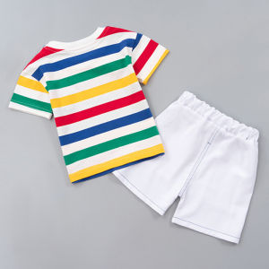 Kids Terno Tshirt and Short Colorful Stripes Korean Style Fashion High Quality Cotton for Boys and Girls 1-8 Years Old