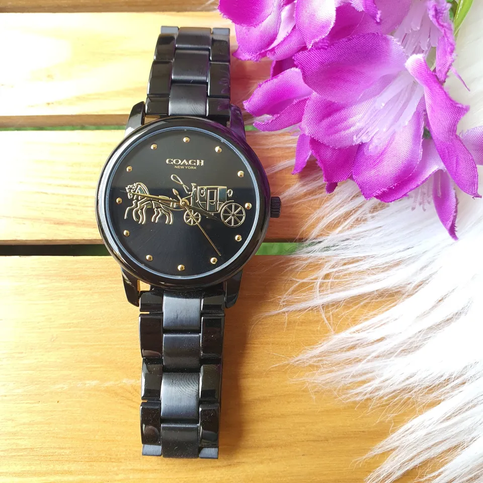 Guaranteed Original Coach Grand Quartz 36mm Three Hand with Horse and Carriage in Black Dial With Black Stainless Steel Bracelet Women s Watch With 1 Year Warranty For Mechanism Lazada PH