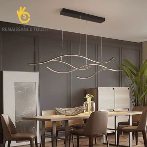 Modern Minimalism LED Pendant Lamp For Dining Room Kitchen Bar Living Room Bedroom Black Curve Remote Control Chandelier Light