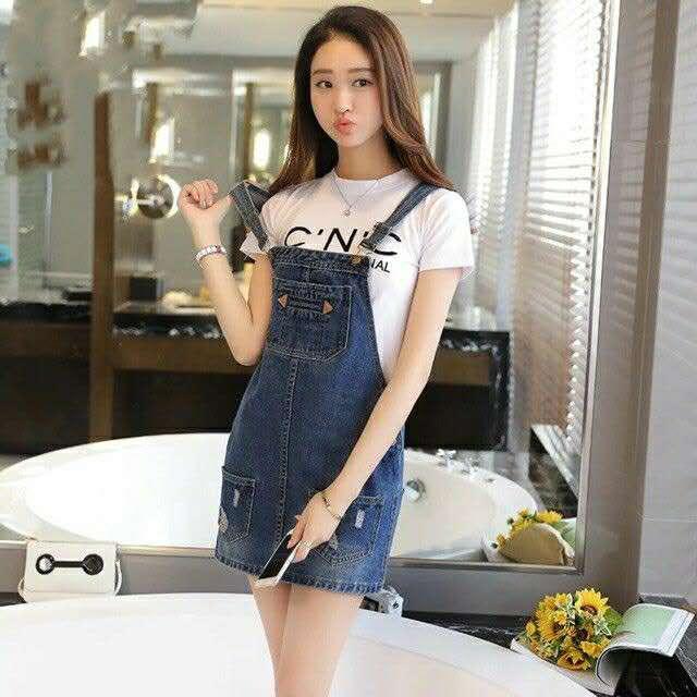 Womens Denim Denim Jumper Skirt Knee Length Clothing High Waisted