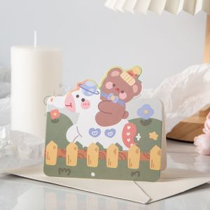 Cute Animal Greeting Card Wish Note 2 Page Kad Ucapan Children Day Colorful Birthday Card Bear Rabbit Cow Sheep Puppy