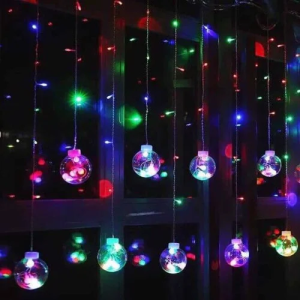 Đèn LED Rèm Treo Thả 12 Bóng Tròn 144 Bóng Led Chớp Nháy Đủ Màu
