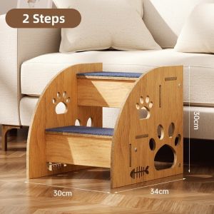 Pet Stairs Wooden Dog Cat Step Ladder Foldable Non Slip Removable Elevated Bed Sofa