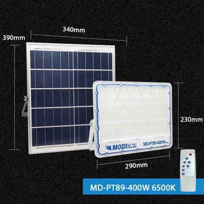 MODI โคมไฟสปอตไลท์โซล่าเซลล์รุ่น100W/200W/300W/400 (แสงขาว/เปิดได้ 3 แสง) สายยาว 5M รีโมทคอนโทรล โหมดแจ้งเตือนภัย