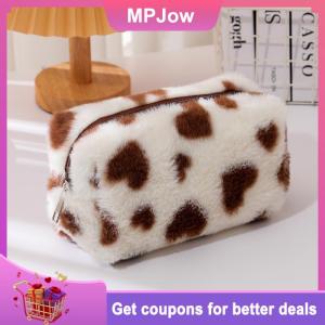 【MPJow】 Cute Sweet Heart Pattern Plush Pencil Case Girly Women Large Capacity Cosmetic Bag Travel Portable Storage Bags Organizer Gifts