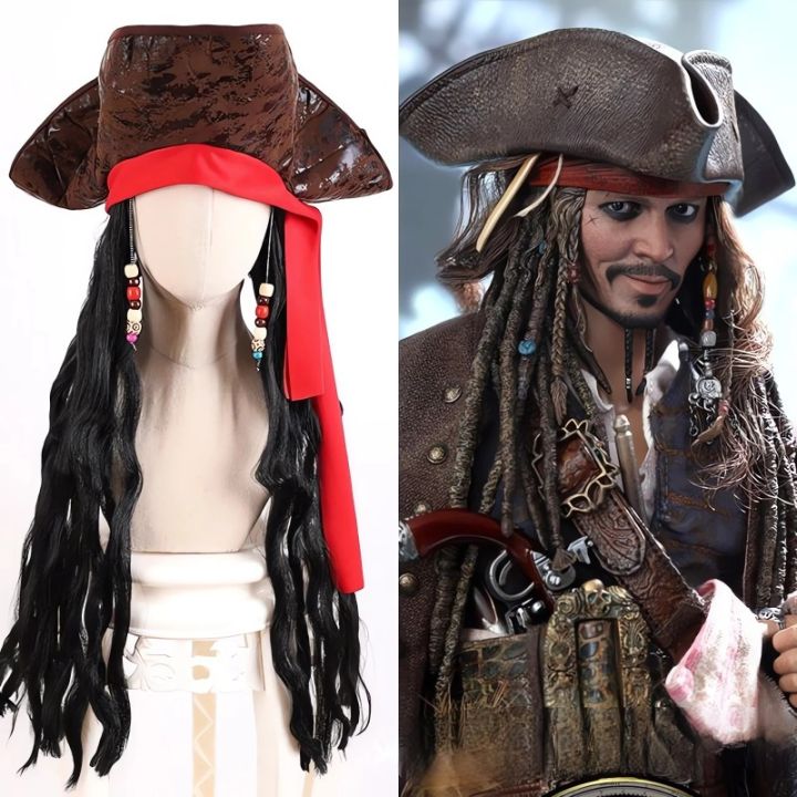 Adult Pirate Captain Jack Sparrow Wigs Cap Costume Halloween