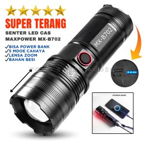 Senter 200W Multifungsi PowerBank 9000mAh SUPER LED Lensa Zoom & Laser Super Terang 15000 Lumens Flashlight MAX POWER MX-B702