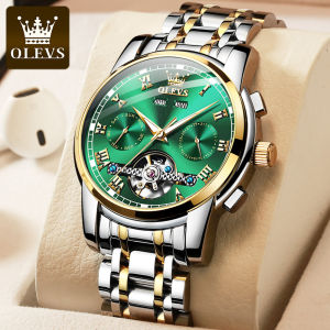 OLEVS 6607 Fashion Stainless Steel Band Men Wristwatch Automatic Mechanical Waterproof Watch For Men Luminous Calendar Week Display Month Display