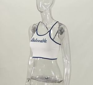 y Unlovable Letter Print Blue White Tank Top Halter Women Bare Midriff Off Shoulder Camis Tube Top Sleeveless Cropped Vest