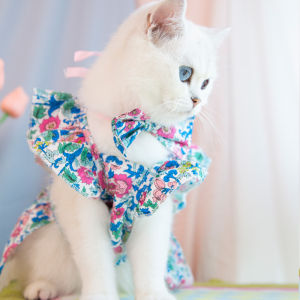 Pet Dress Floral Pattern Pleated Hemming Windproof Pet Vest Puppy Flying Sleeve Clothes for Summer