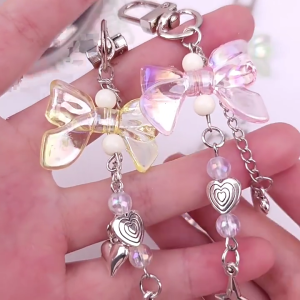 Cute Star Heart Bowknot KeychainBag Charms Car Key Rings Aesthetic Keychain Accessories for BackpacksWallets Decor