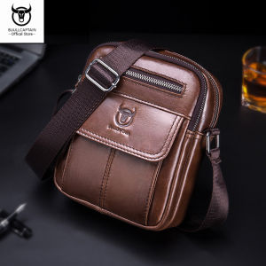 BULLCAPTAIN Leather Shoulder Messenger Bag Mens Business Casual Multifunctional 7.9-inch Tablet Phone Bag Genuine Leather Mens Messenger Bag
