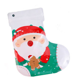 ถุงปัจจุบันตกแต่งสำหรับเด็กถุงเท้าถุงเปิดปิดได้คริสต์มาสทำจากพลาสติกหนาสำหรับของขวัญคริสต์มาสแบบมีซิปล็อค