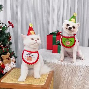 Embroidered Merry Christmas BearSet Cat Felt Supplies Hat Bib Neck Warmer Cat Dog Rabbit Dog