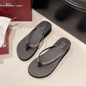 Free Shipping WomenS Beach Sandals Fashionable Summer Flip-Flops With Rhinestone Embellishments Open-Toe Design Suitable For Outdoor Wear With A Mid-Heel Non-Slip Sole And Thick Platform Wedge Heel Perfect For The Beach