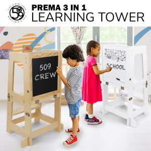 Local Seller Fast Delivery! - 509 PREMA 3 in 1 Learning Tower Kids Kitchen Helper Step Stool Formaldehyde-free Colour: Natural.