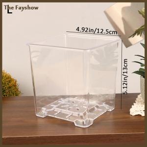 [The Fayshow] Square Transparent Acrylic Flower Pots Breathable Bonsai Plant Pot Desktop Decoration For Garden Yard Living Room Balcony