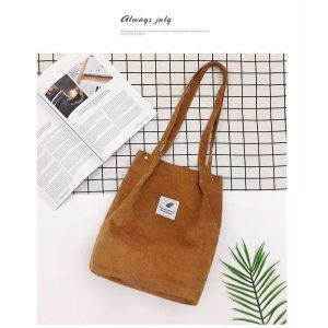TB077 - Tas Tote Bag Wanita Korea Bahan Conduroy Premium Import Selempang Totebag Cewek Kuliah Kerja Grosir Murah