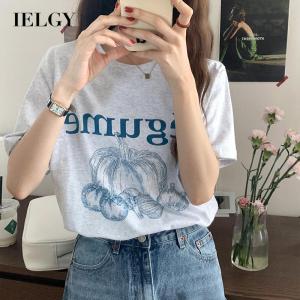 IELGY white short-sleeved t-shirt womens round neck fashion loose cartoon print