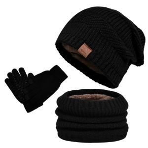 GOOTRADES 3pcs Solid Color Hat Scarf Gloves Set Wool Warm Winter Beanie Hat Fashion Thicken Thermal Knit Cap Women/men