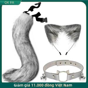 QK FA ✨ 1 3pcs Fox Tail Ears dễ thương Paw găng tay sang trọng thiết lập cosplay hoạt hình triển lãm Halloween Đảng đạo cụ