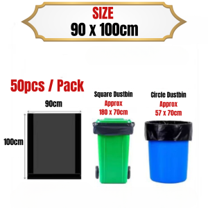 Beg Sampah Hitam Besar 50Pcs Disposable Flat Type Garbage Black Plastics Trash Durable Waste Bag