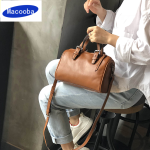 【Hot Sale】Top Quality Handbag Retro Design Boston Bag Soft Genuine Leather Shoulder Bag for Women