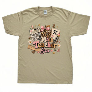 [Local Stock] HBESTY  Math Teacher Era Leopard Apple Calculator Pi Women Cotton T Shirt Math Educator Preppy Cartoon Niche Fun Casual Tee